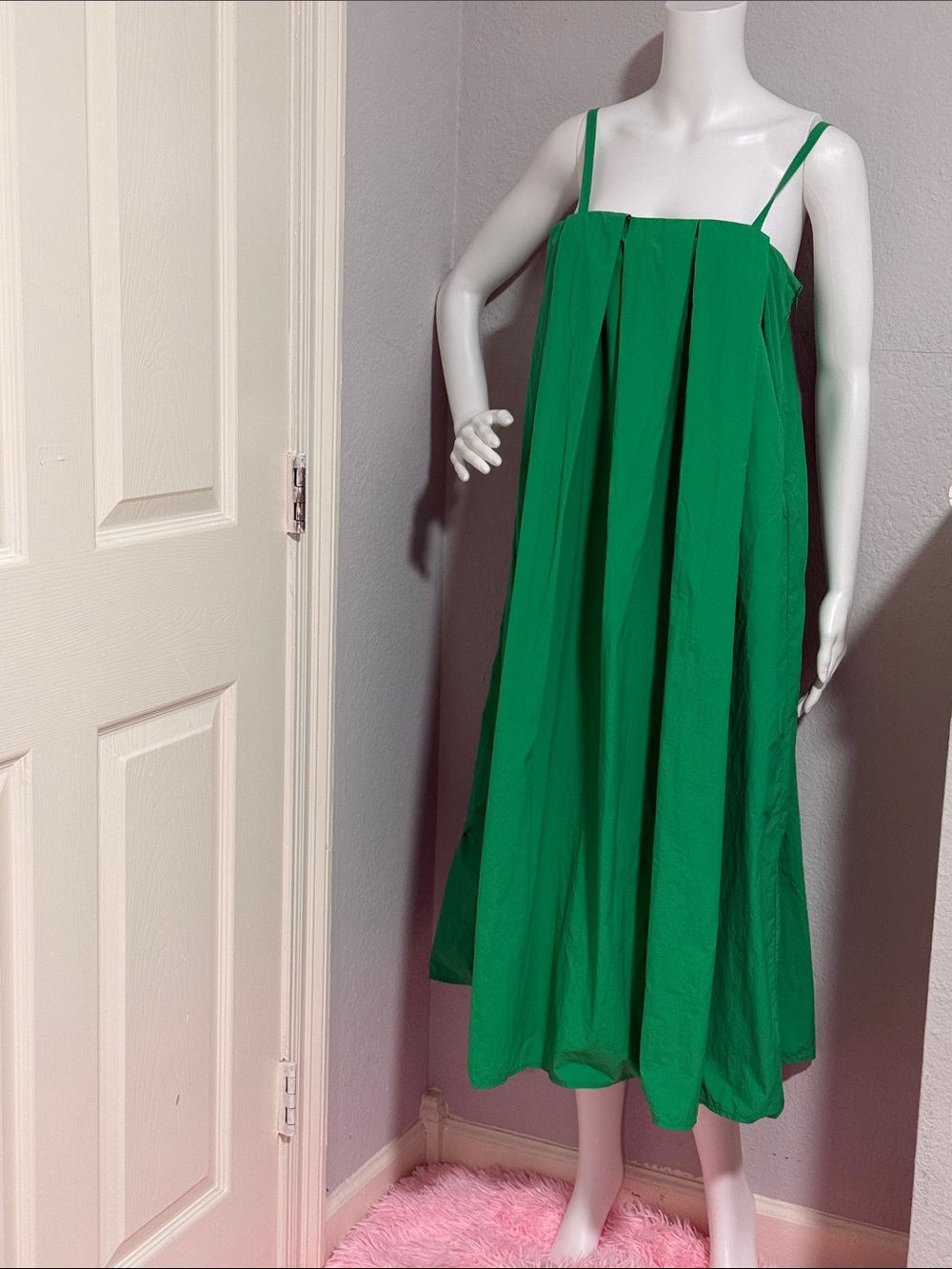THML Green Spaghetti-Strap Pleated women Dress size S